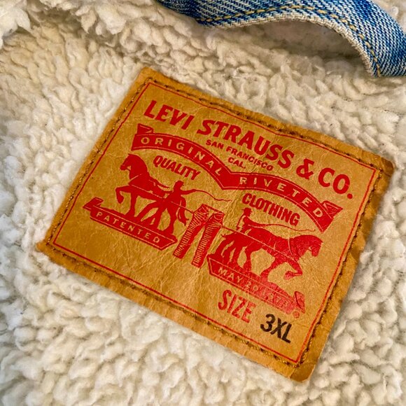 Levi's Men Sherpa Trucker Jacket Denim Light Wash Splitsville 3XL VTG Jean Fuzz - Picture 7 of 16